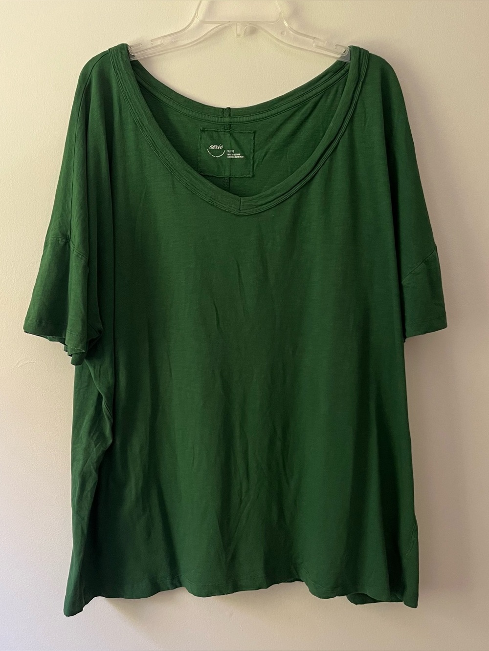 Aerie Oversized T-Shirt XL Green V-Neck Slouchy Relaxed Boyfriend Cotton